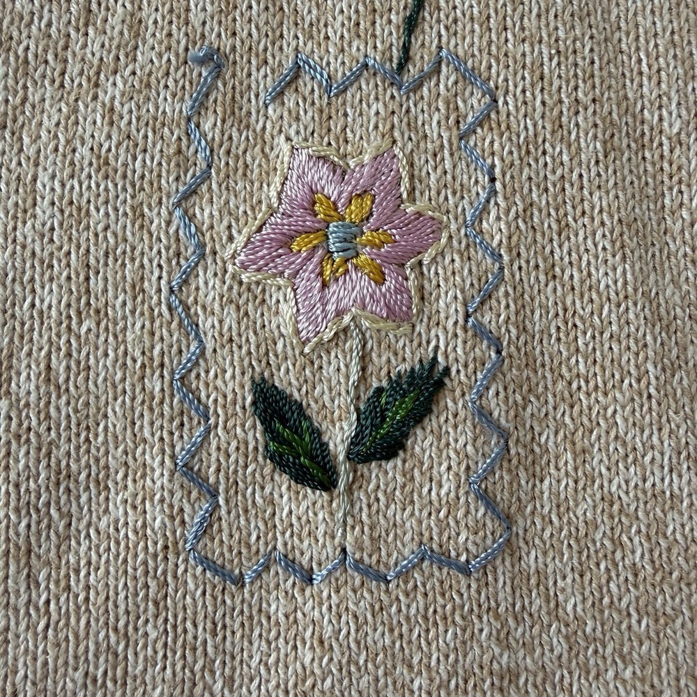 Womens Knit Sweater Top Small Floral Embroidered Cottagecore Grandma Teacher - Picture 7 of 10